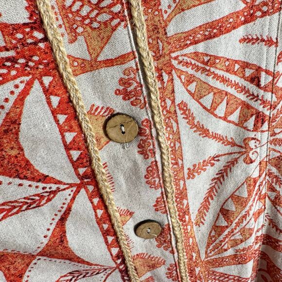 Coldwater Creek Orange Cream Woven Linen Rayon Long Sleeve Collared Top Size PL - Picture 3 of 5